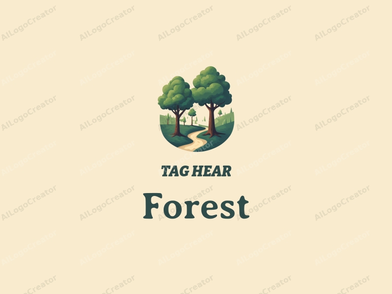 vintage design features a serene forest scene with tall trees, a lush tree canopy, and a winding pathway, combined with a clean background.