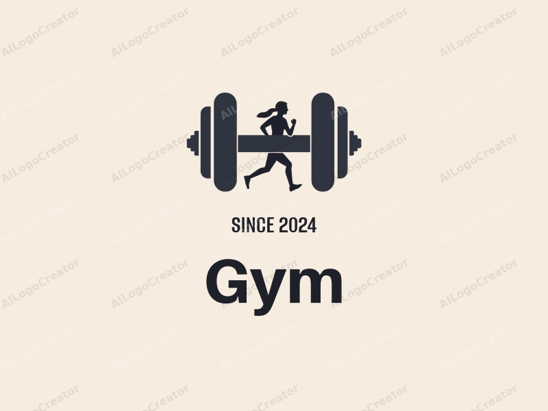 modern design features a stylized dumbbell and a dynamic runner silhouette, combined with a clean background and a harmonious layout.