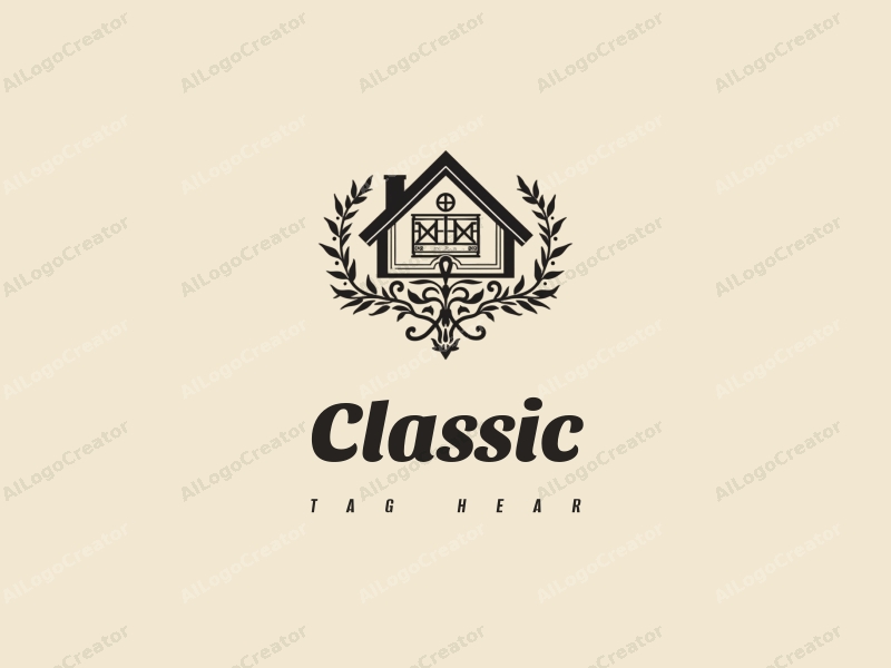 Classic design features elegant and traditional motifs, a stylized home silhouette, and a harmonious composition combined with a clean background.