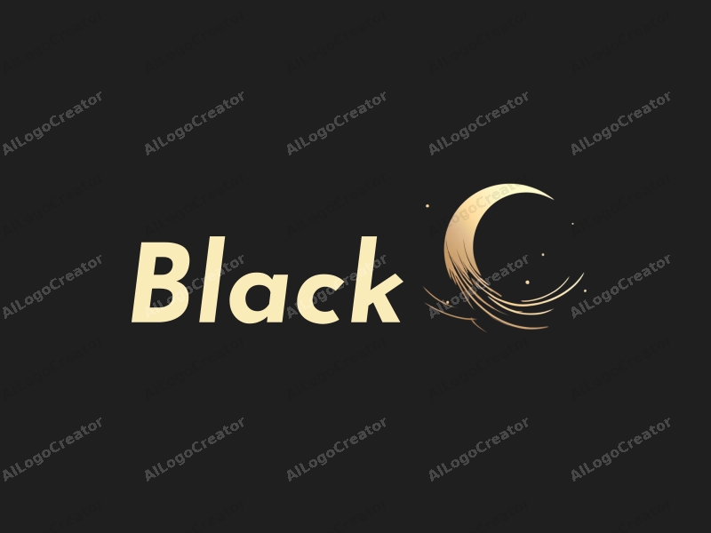 minimalist design features a stylized moon, elegant lines, and a clean black background, evoking a sense of night and sophistication.