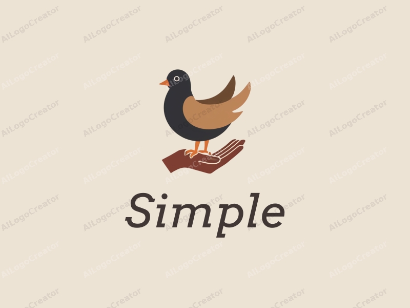 minimalist design features a stylized bird and a hand, combined with a clean background and a simple composition.