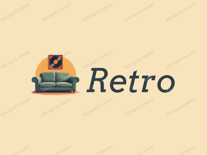 vintage design features a retro sofa, a nostalgic frame, and a classic record, combined with a retro poster design approach and a clean background.