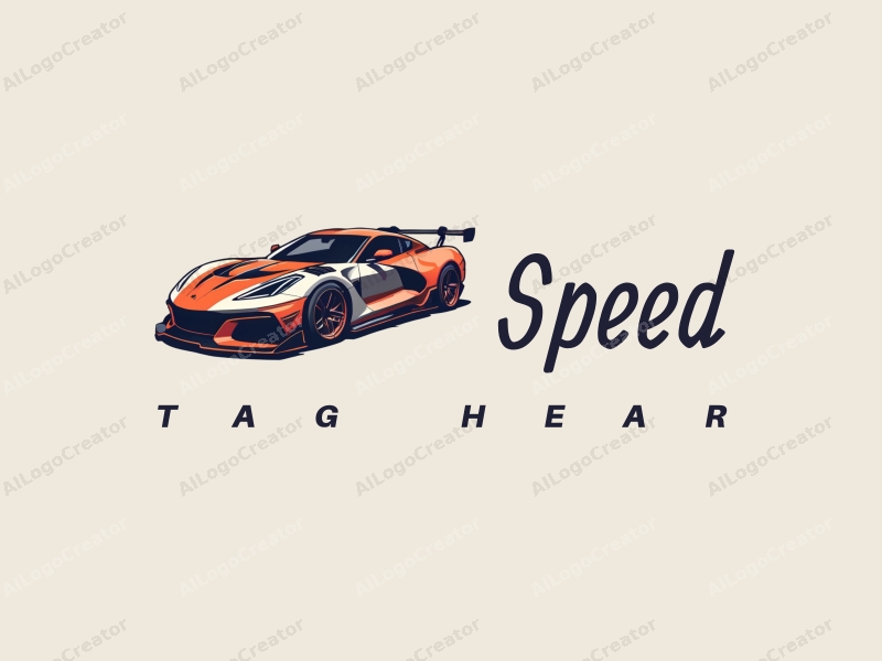 a modern design featuring dynamic lines representing speed, a stylized racing car silhouette, and an abstract engine shape, combined with a clean background.