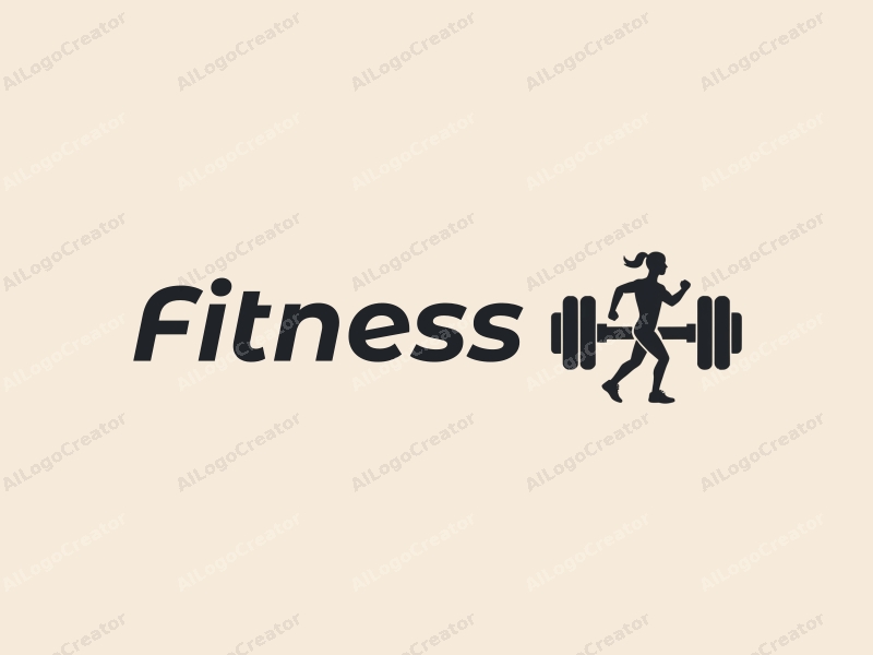 modern design features a stylized dumbbell and a dynamic runner silhouette, combined with a clean background and a focus on fitness and movement.