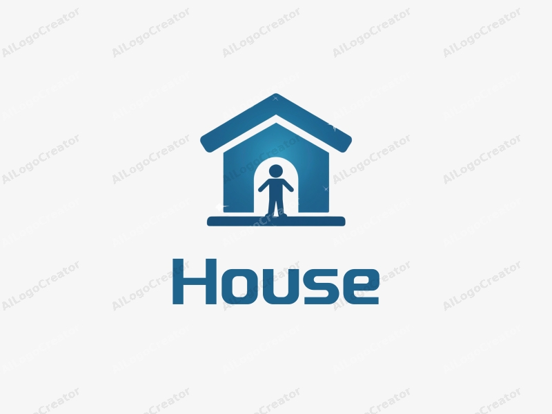 modern design features a stylized blue house, an impoverished child, and a clean architectural approach combined with a simple background.