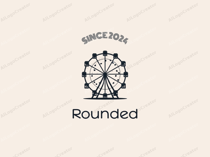 geometric design features circular shapes and curves, a stylized ferris wheel intertwined with musical notes, combined with a clean background.