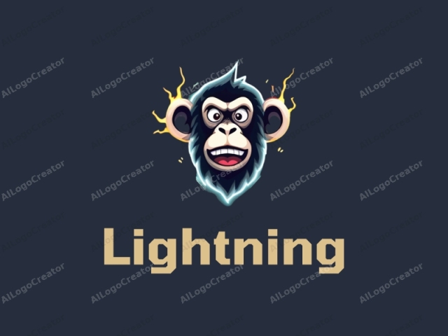 geometric design features a stylized monkey intertwined with lightning bolts and electric currents, combined with a clean background.