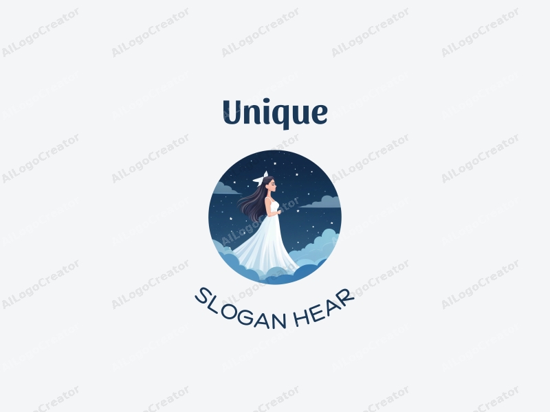 a modern design featuring a beautiful and dreamy white-clad girl against a night sky, incorporating blue and transparent elements, with a clean and innovative approach.