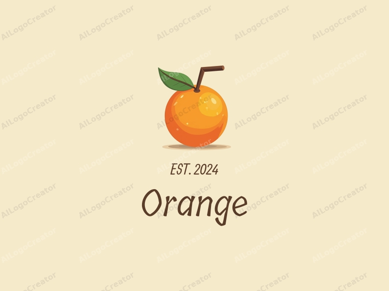 playful design features a stylized orange with a straw, vibrant orange color, and a clean background, emphasizing freshness and fun.