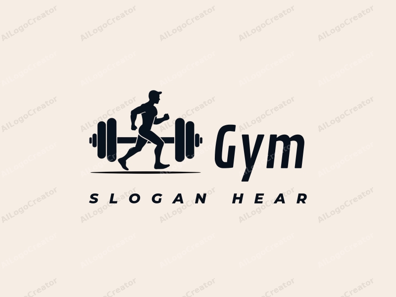 modern design features a stylized dumbbell and a dynamic runner silhouette, combined with a clean background and a harmonious layout.