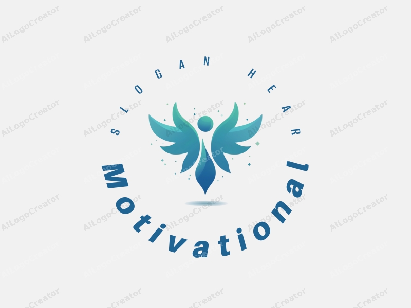 a modern design featuring a stylized angel with wings, symbolizing motivation and encouragement, combined with a clean background in blue and green tones.