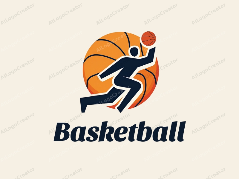 playful design features a stylized basketball and an athlete in motion, combined with a clean background.