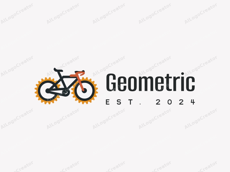 geometric design features a combination of squares and circles, incorporating a stylized bicycle and gear elements, with a clean and minimalistic background.