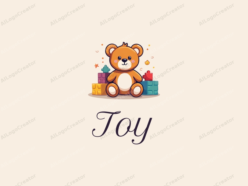 playful design features a stylized teddy bear, colorful puzzle pieces, and building blocks combined with a clean background.