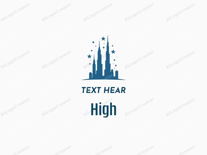 a modern minimalist design featuring tall and majestic towers with stars, combined with a clean blue and white color scheme, creating a harmonious and simple composition.