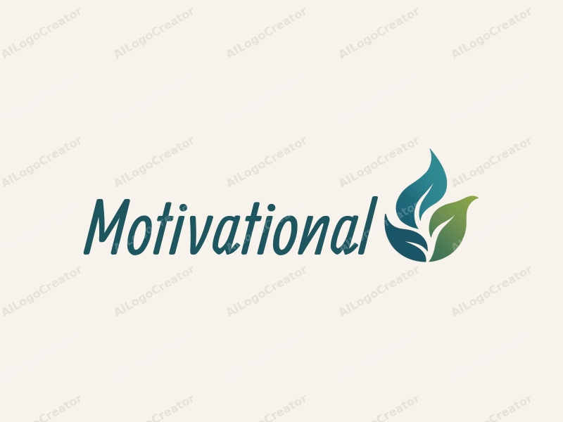 a modern design featuring a stylized flame intertwined with a leaf, symbolizing motivation and inspiration, using a clean background with blue and green tones for a harmonious and simple composition.