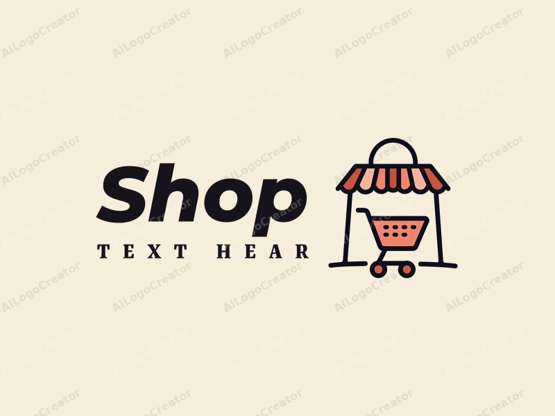 modern design features a stylized shop silhouette, a shopping cart, and a shopping bag, combined with a clean background.