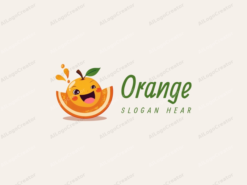 playful design features a vibrant orange, a stylized juice splash, and a cheerful smiling face, combined with a clean background.