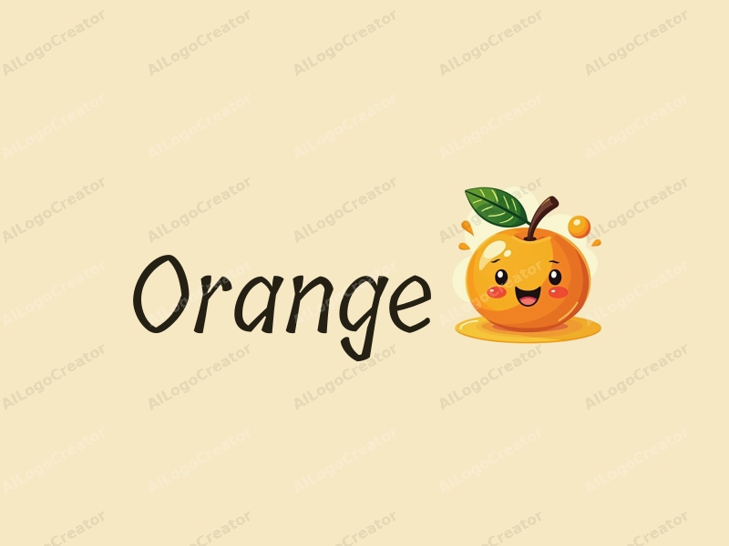 playful design features a stylized orange, a splash of juice, and a cheerful smiling face, combined with a clean background.