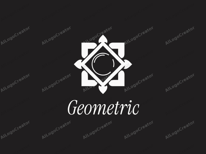 geometric design features a harmonious combination of squares and circles, with a stylized sphere and clean lines, set against a minimalistic black and white background.