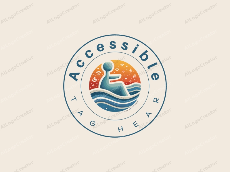 a modern design featuring accessibility symbols, inclusive design elements, ceramic textures, and ocean waves, combined with a clean background.