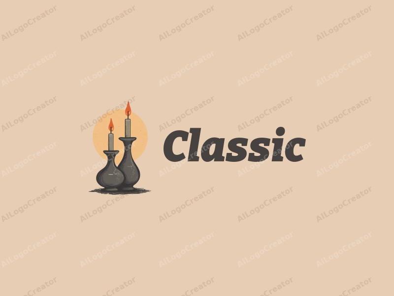 vintage design features a stylized candle and vase, incorporating classic and traditional elements, combined with a clean background.