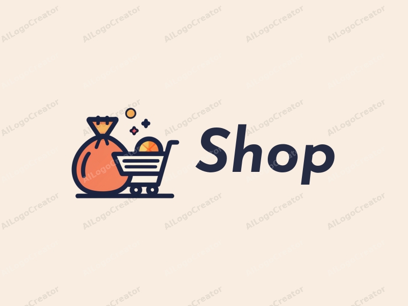 modern design features a stylized shop silhouette, a shopping cart, and a money bag, combined with a clean background.