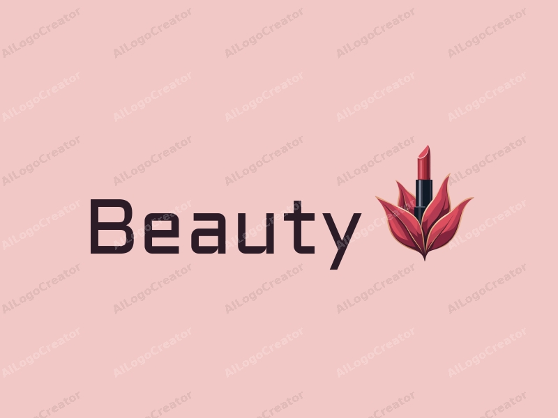 modern design features elegant flower petals intertwined with a stylized lipstick, showcasing beauty and makeup elements combined with a clean pink background.