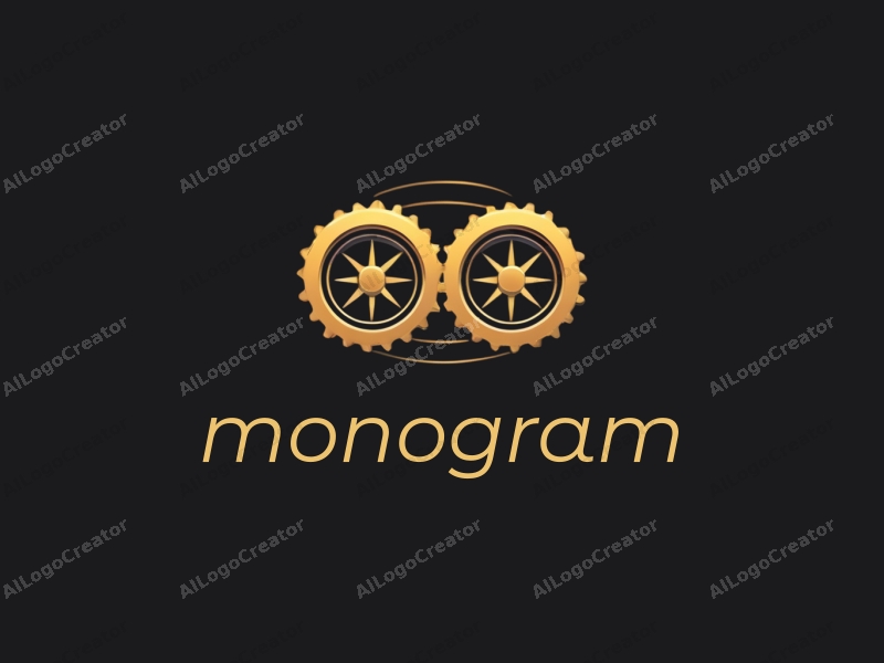 a modern design featuring stylized letters and wheels, incorporating golden accents against a black background, emphasizing simplicity and elegance.