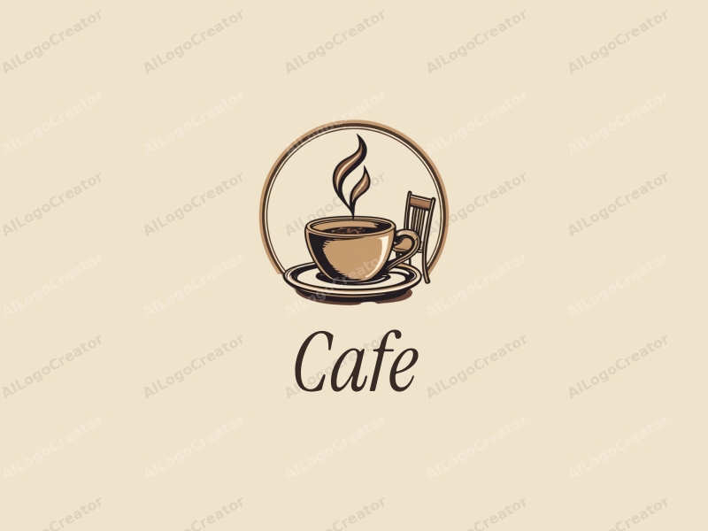 vintage design features a stylized coffee cup, an antique chair, and a cozy café setting combined with a clean background.