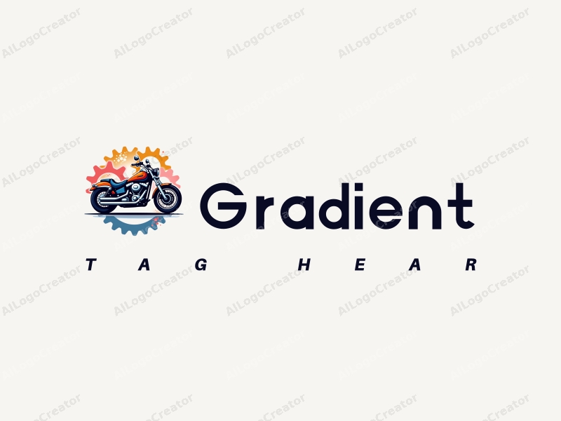 a modern design featuring a stylized motorcycle and gears, incorporating a gradient transition with vibrant colors, creating a harmonious and clean composition.