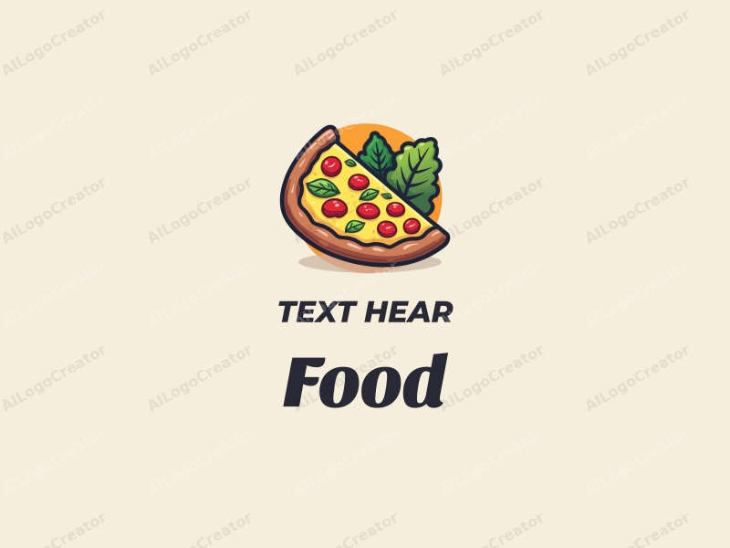 a modern design featuring vibrant colors, a stylized pizza slice and a fresh salad, combined with a clean background and a harmonious composition.