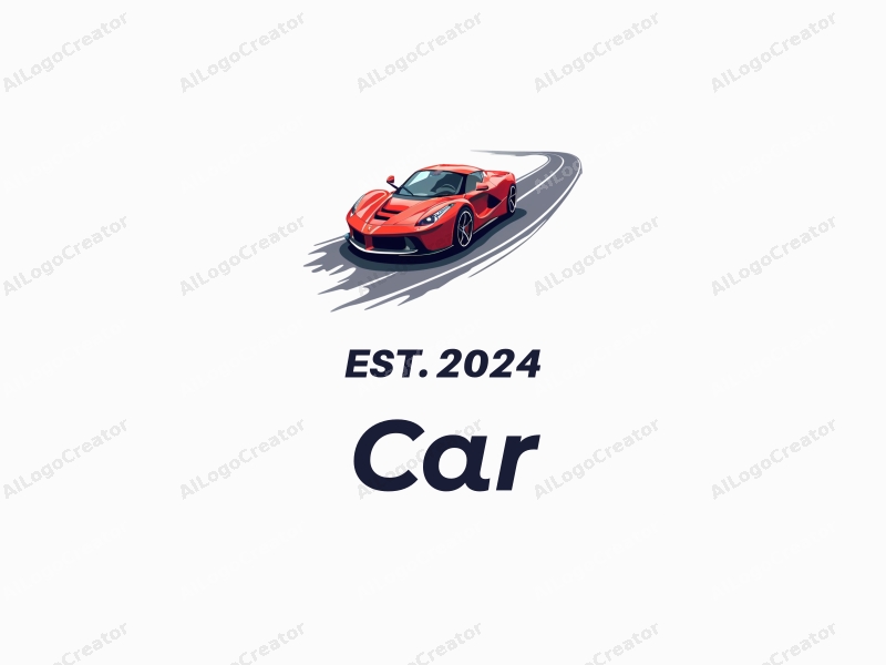 a modern design featuring a sleek red sports car navigating a serpentine road, with a clean and simple composition that emphasizes the dynamic movement and elegance of the vehicle.