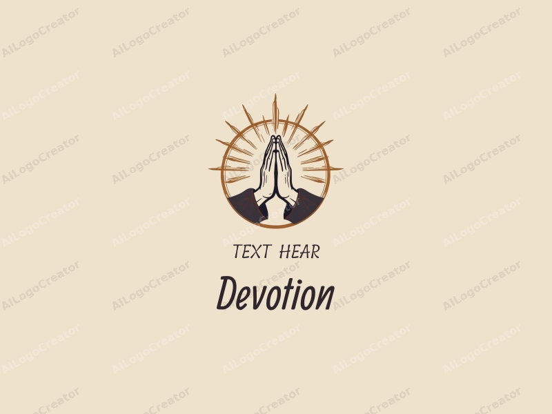 vintage design features a stylized halo above a pair of hands in a prayer position, combined with golden accents and a clean background.