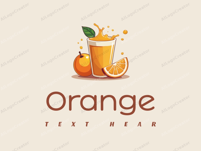 playful design features a stylized orange, a splash of juice, and a refreshing drink concept combined with a clean background.