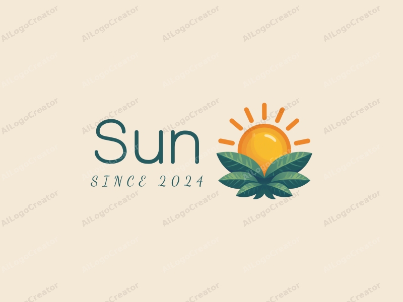 playful design features a stylized sun with rays, vibrant sunlight filtering through playful leaves, combined with a clean background.