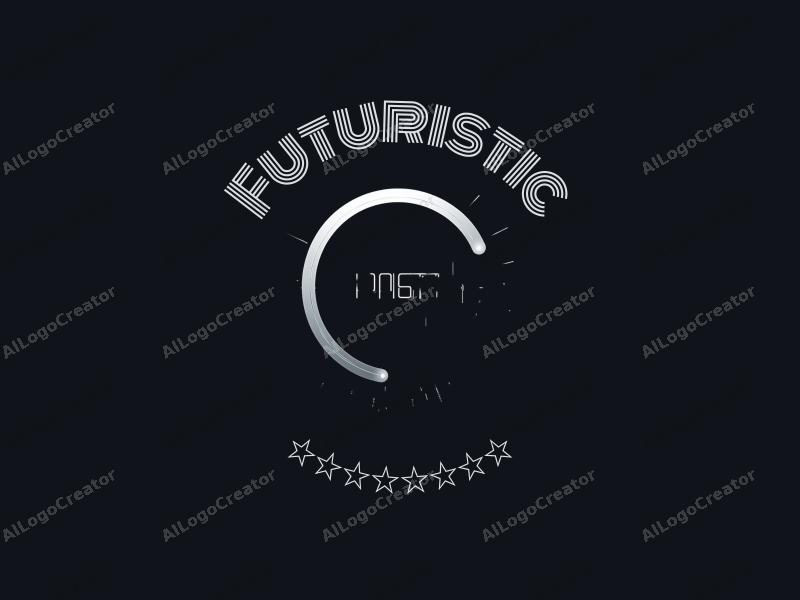 futuristic design features a sleek halo surrounding a dynamic data flow, incorporating cyberpunk elements with a silver and black color palette, combined with a clean and minimalistic background.