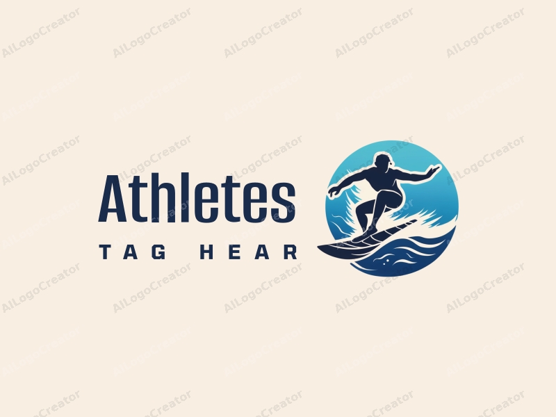 modern design features a stylized athlete in motion, dynamic surfing action, and flowing waves, combined with a clean background.