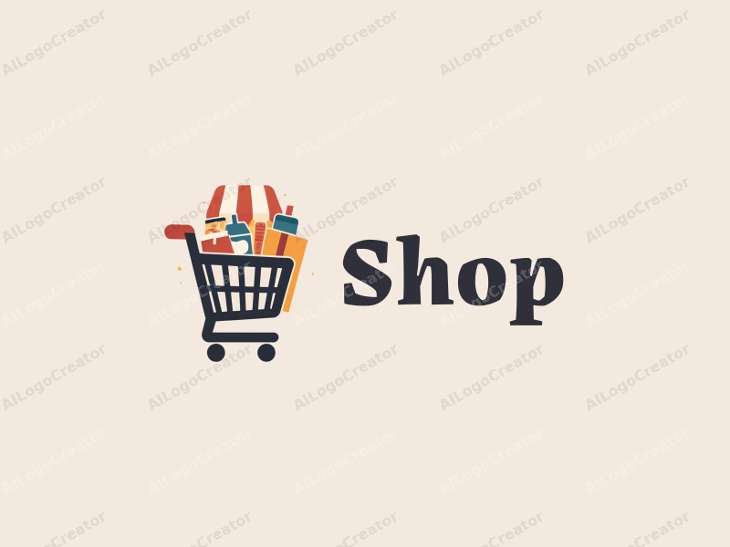 modern design features a stylized shop front, a shopping cart filled with products, combined with a clean background and a harmonious layout.