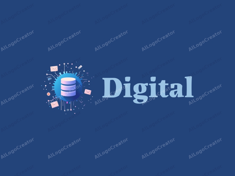 modern design features digital elements like circuit patterns, stylized database icons, and code snippets combined with a clean blue background.