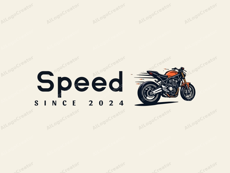 a modern design featuring dynamic lines representing speed, a stylized engine and tire, combined with a clean background to emphasize power and motion.