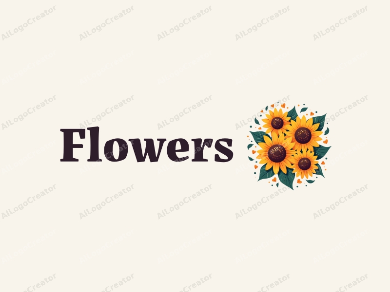 playful design features vibrant flowers and petals, stylized sunflowers with dynamic leaves, combined with a clean background.