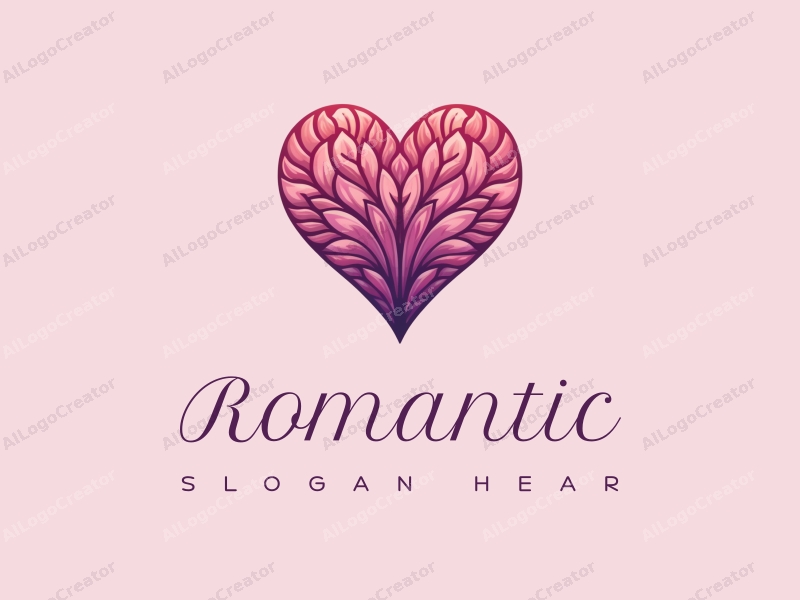 playful design features a heart shape intertwined with flower petals, using a pink and purple color palette, combined with a clean background.