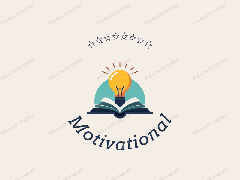 a modern minimalist design featuring a light bulb and an open book, symbolizing motivation and inspiration, combined with a clean background in blue and green colors.