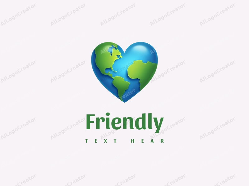 playful design features a heart shape intertwined with a globe, symbolizing friendship and connection, using a vibrant blue and green color palette, combined with a clean and simple background.