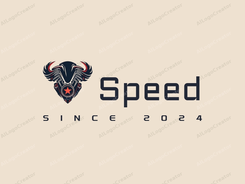 modern design features dynamic lines representing speed, a stylized engine silhouette, and a racetrack element combined with a clean background.