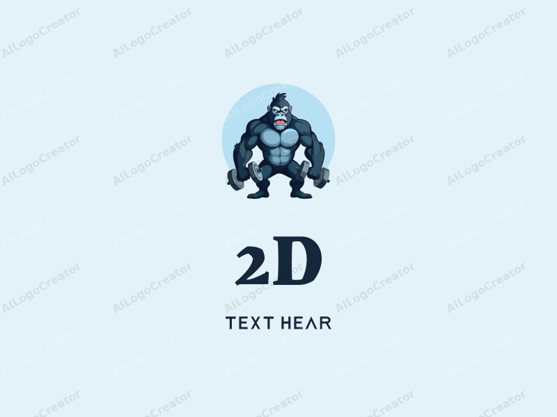 a modern design featuring a stylized gorilla lifting a dumbbell, with a clean and flat aesthetic, incorporating blue tones and simple geometric shapes.