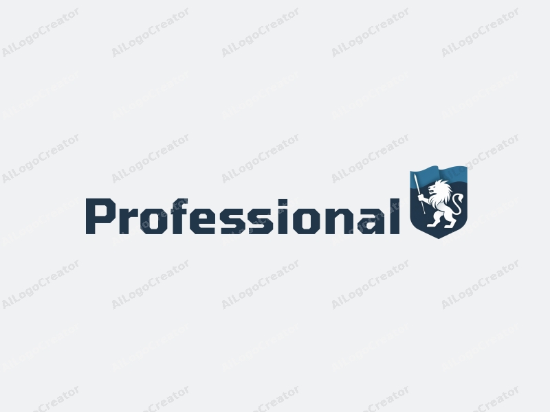 modern design features a stylized lion and flag, symbolizing professionalism and certification, combined with a clean background in blue and gray tones.