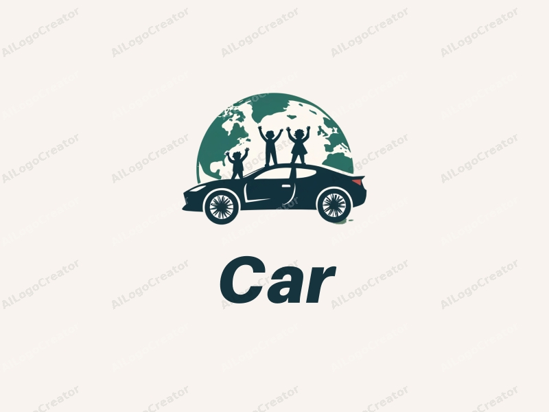 modern design features a stylized car silhouette intertwined with a globe, incorporating playful elements representing children, all set against a clean background.