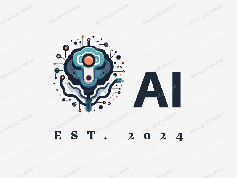 modern abstract design features stylized robots and artificial intelligence elements, intertwined with data and network motifs, combined with a clean background.